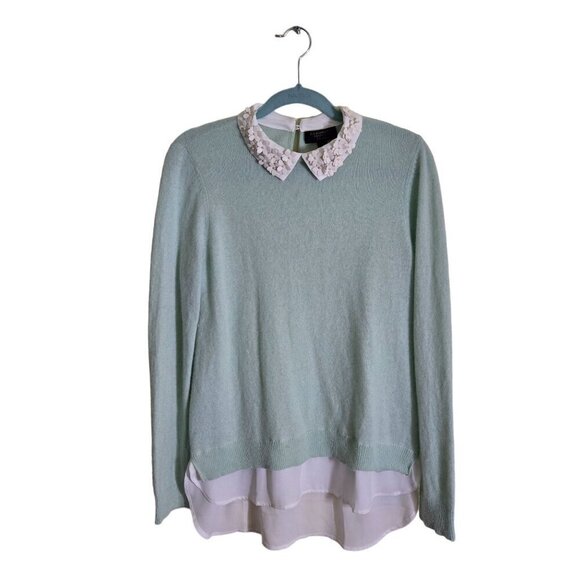 Charter Club 100% Cashmere Mint Unique 3D Flower Collar Blouse Sweater Size S - Picture 1 of 7